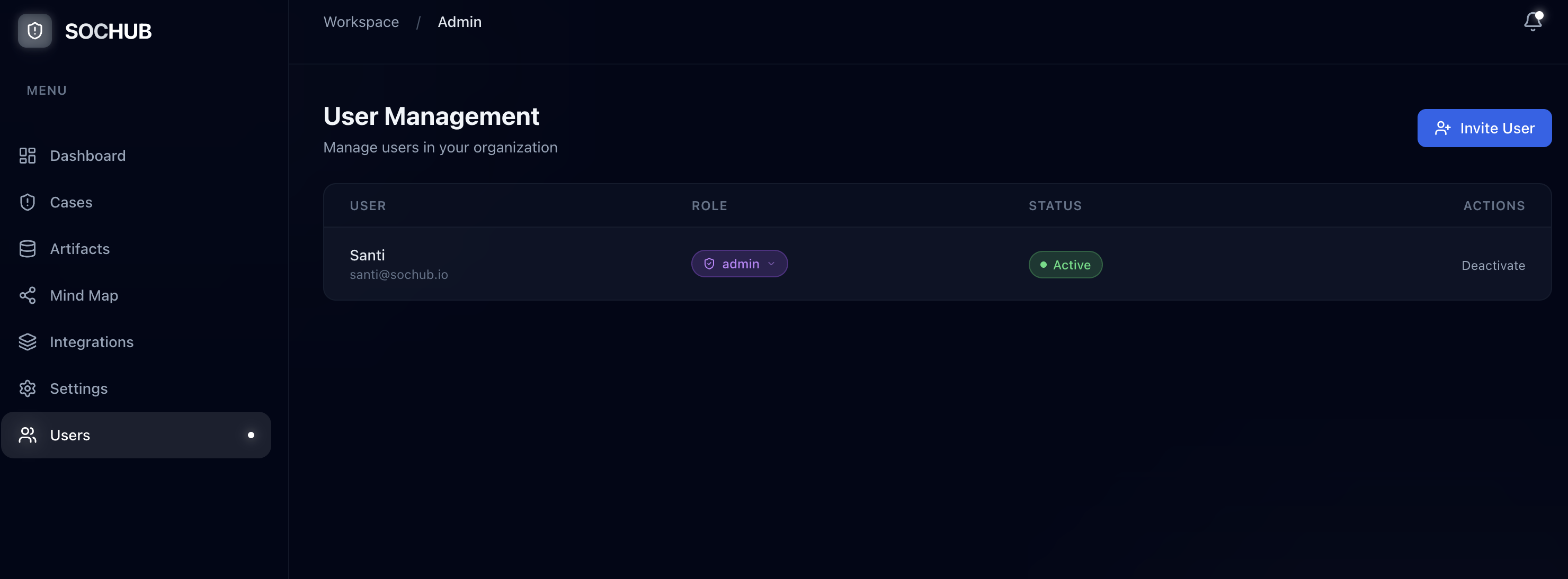 SOCHUB user management with role-based access control